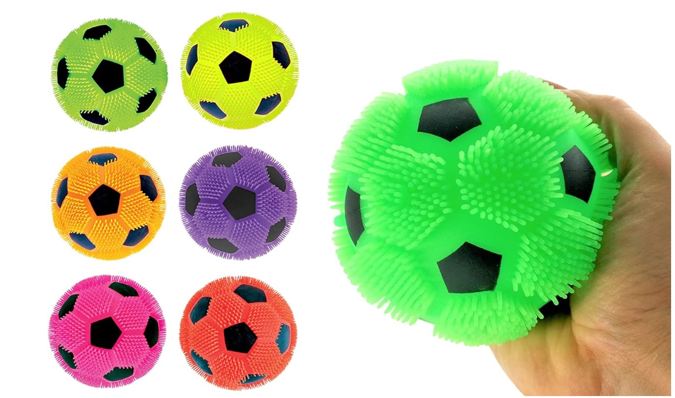 Flashing Spiky Soccer Ball Sensory 75mm Toy for Kids and Pets Light Up Bouncy Stress Relief Squeaky Rubber Interactive Play Ball with Soft Spikes and LED Flash Effects Flashing Spiky Soccer Ball
