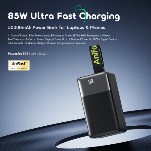 Oraimo 85W Ultra Fast Charging 50000mAh Power Bank for Phone & Laptop – Type-C High Capacity Portable Charger
