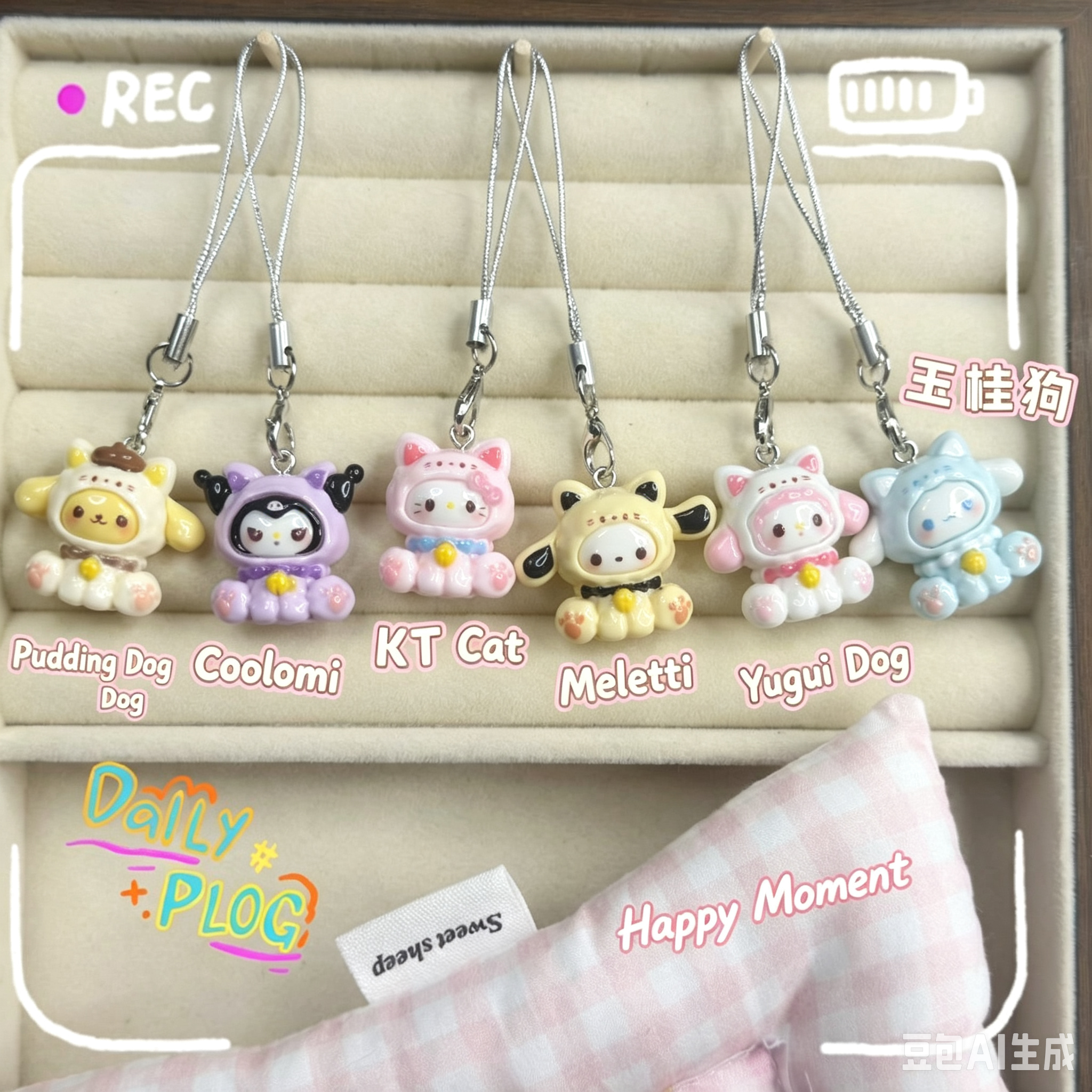 【 3.3w people repurchase 】 Get 6 new cute Sanrio KT mobile phone chains, keychains, sweet girl phone ropes, cartoon couple ornaments at once