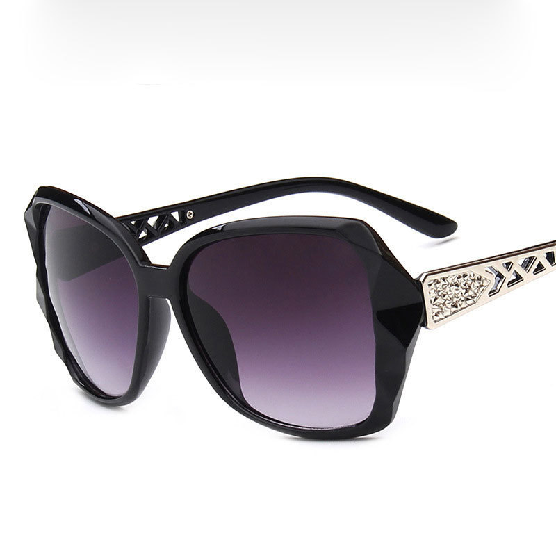 Elegant Polygonal Women Sunglasses, Rhinestone Hollow Temple, UV400 PC Lenses, Black/White Frames & Solid/Gradient Lens Choices, Outdoor Holiday Eyewear