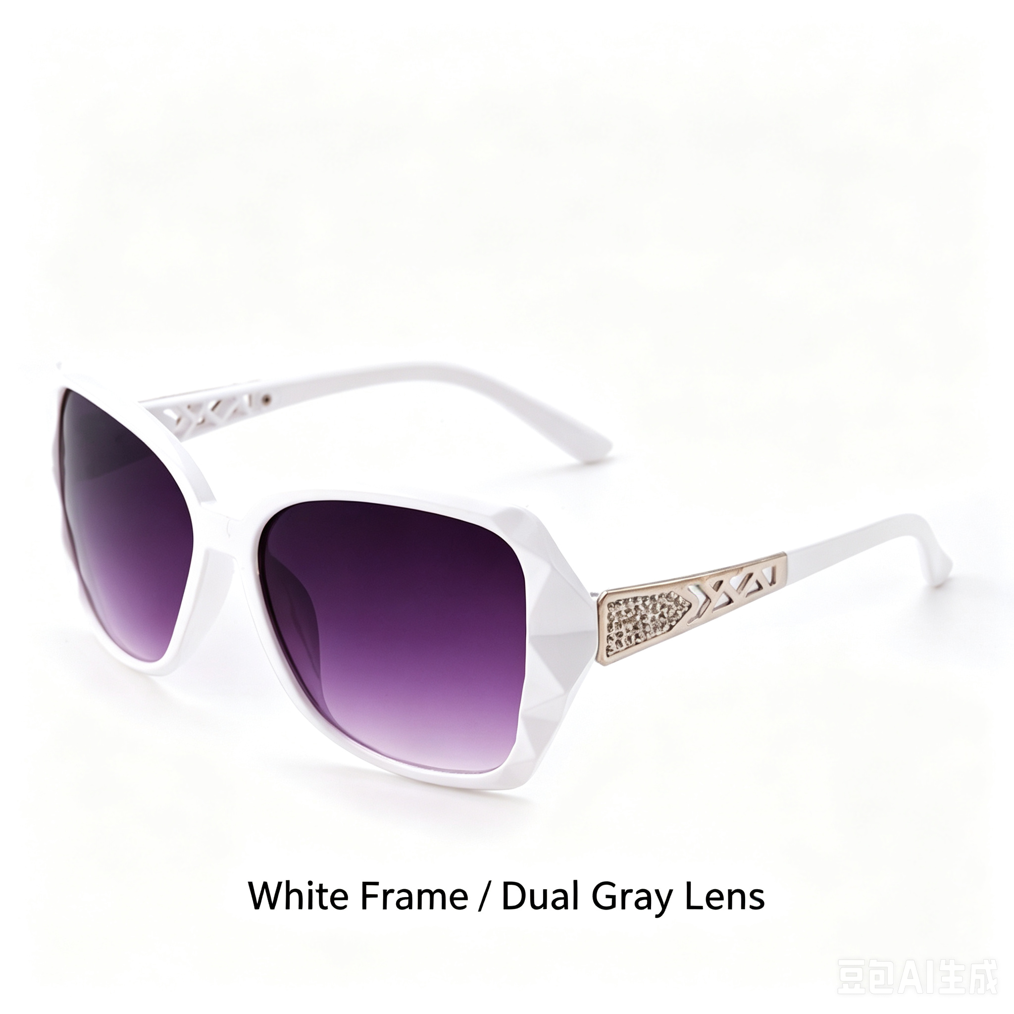 Elegant Polygonal Women Sunglasses, Rhinestone Hollow Temple, UV400 PC Lenses, Black/White Frames & Solid/Gradient Lens Choices, Outdoor Holiday Eyewear
