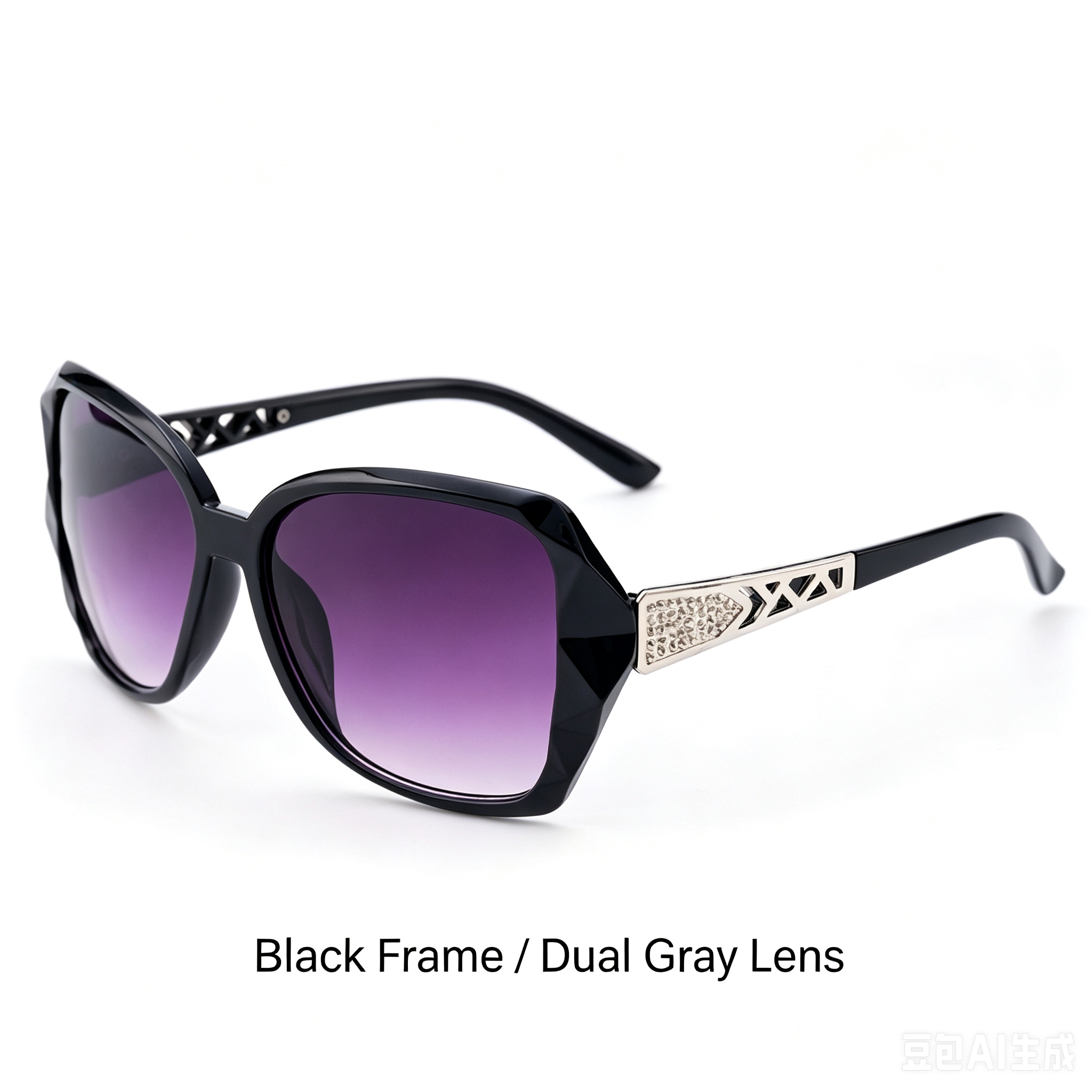 Elegant Polygonal Women Sunglasses, Rhinestone Hollow Temple, UV400 PC Lenses, Black/White Frames & Solid/Gradient Lens Choices, Outdoor Holiday Eyewear