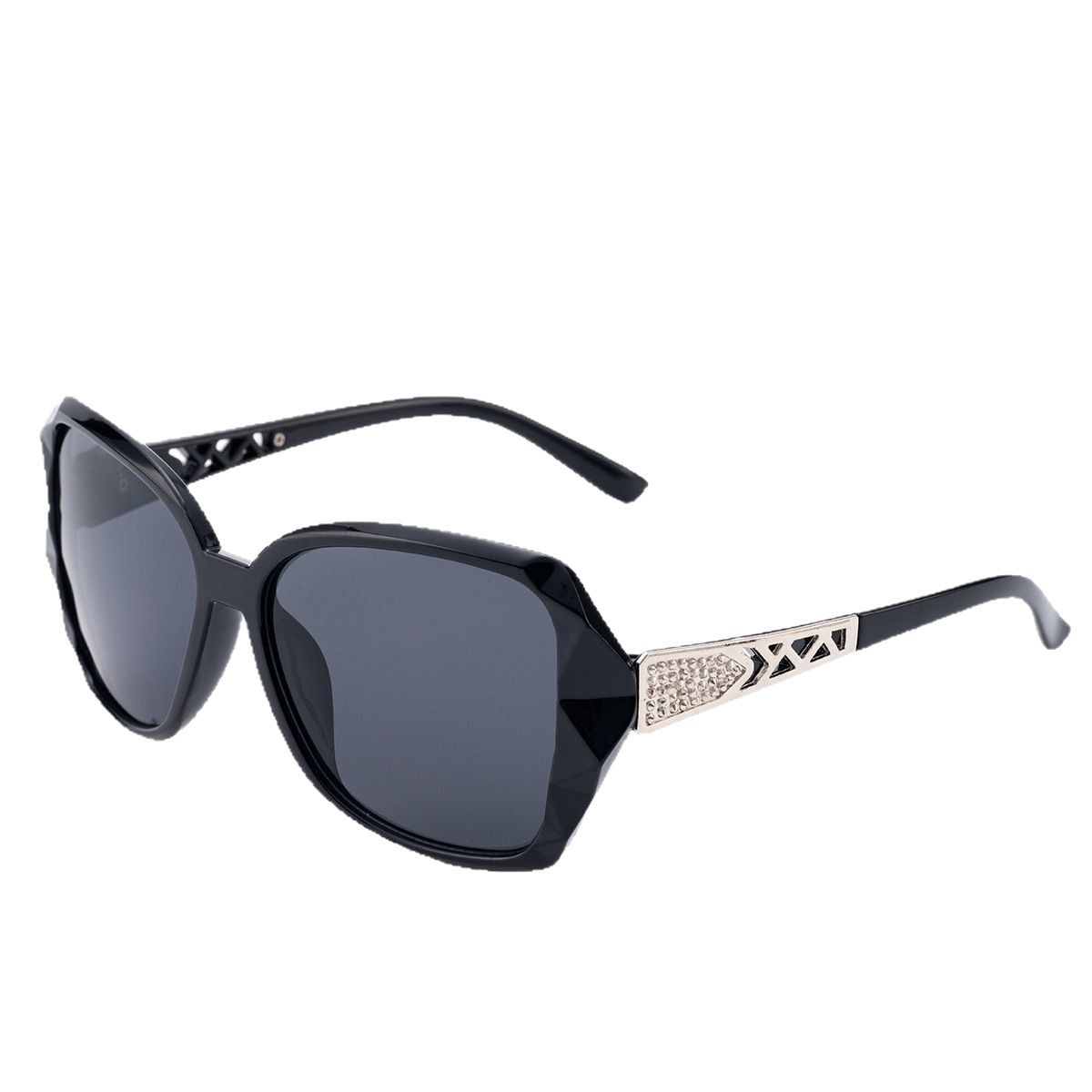 Elegant Polygonal Women Sunglasses, Rhinestone Hollow Temple, UV400 PC Lenses, Black/White Frames & Solid/Gradient Lens Choices, Outdoor Holiday Eyewear