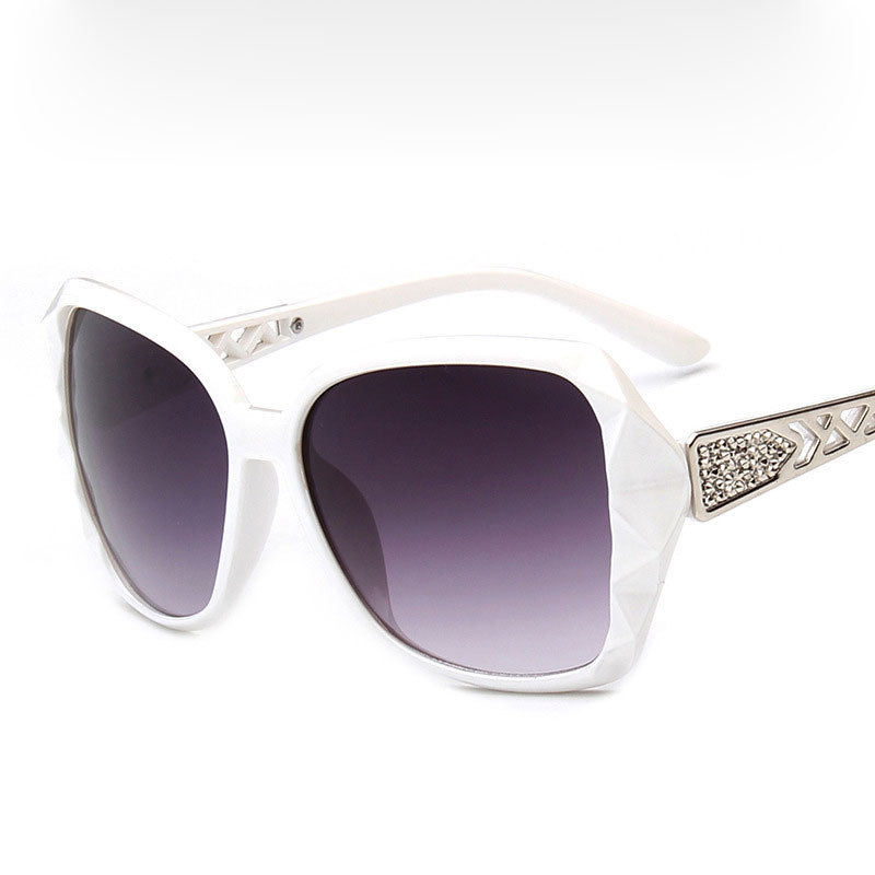 Elegant Polygonal Women Sunglasses, Rhinestone Hollow Temple, UV400 PC Lenses, Black/White Frames & Solid/Gradient Lens Choices, Outdoor Holiday Eyewear