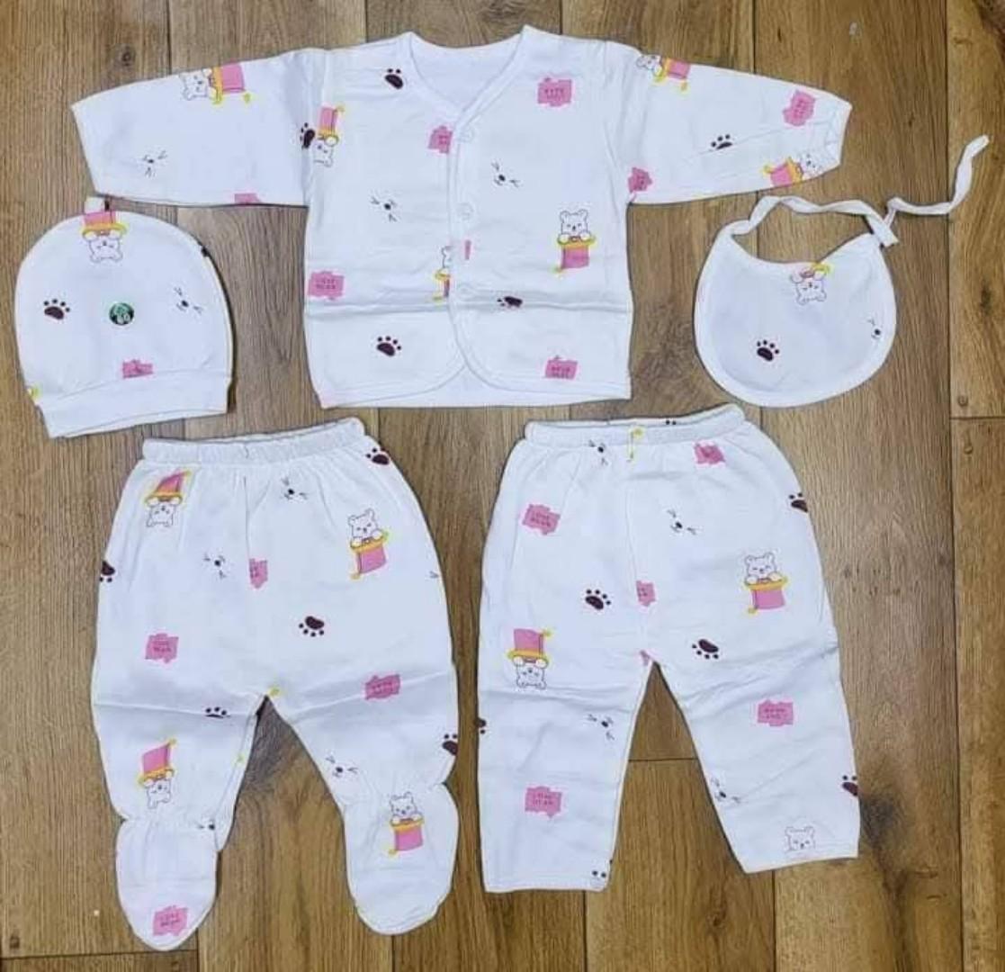 5 pcs cotton receiving set (random colour selection )