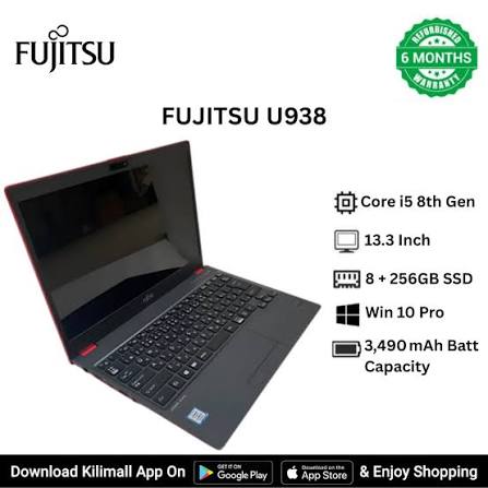 Refurbished FUJITSU U938 Laptop Core i5 8th Generation 1.75 GHz 8 GB RAM 256GB SSD 13.3 inch Fingerprint Authentication Full HD Display Ultra-Light 22 lbs Windows 10 Pro HDMI USB Ethernet ports