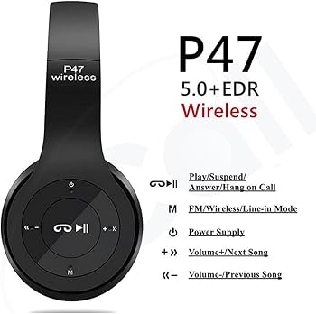 P47 Bluetooth Headset HiFi Stereo Foldable Wireless Sports Headphone ENC Noise Cancellation 24H Playtime Volume Control Bluetooth 5.3 IPX4 long battery life Deep Bass I