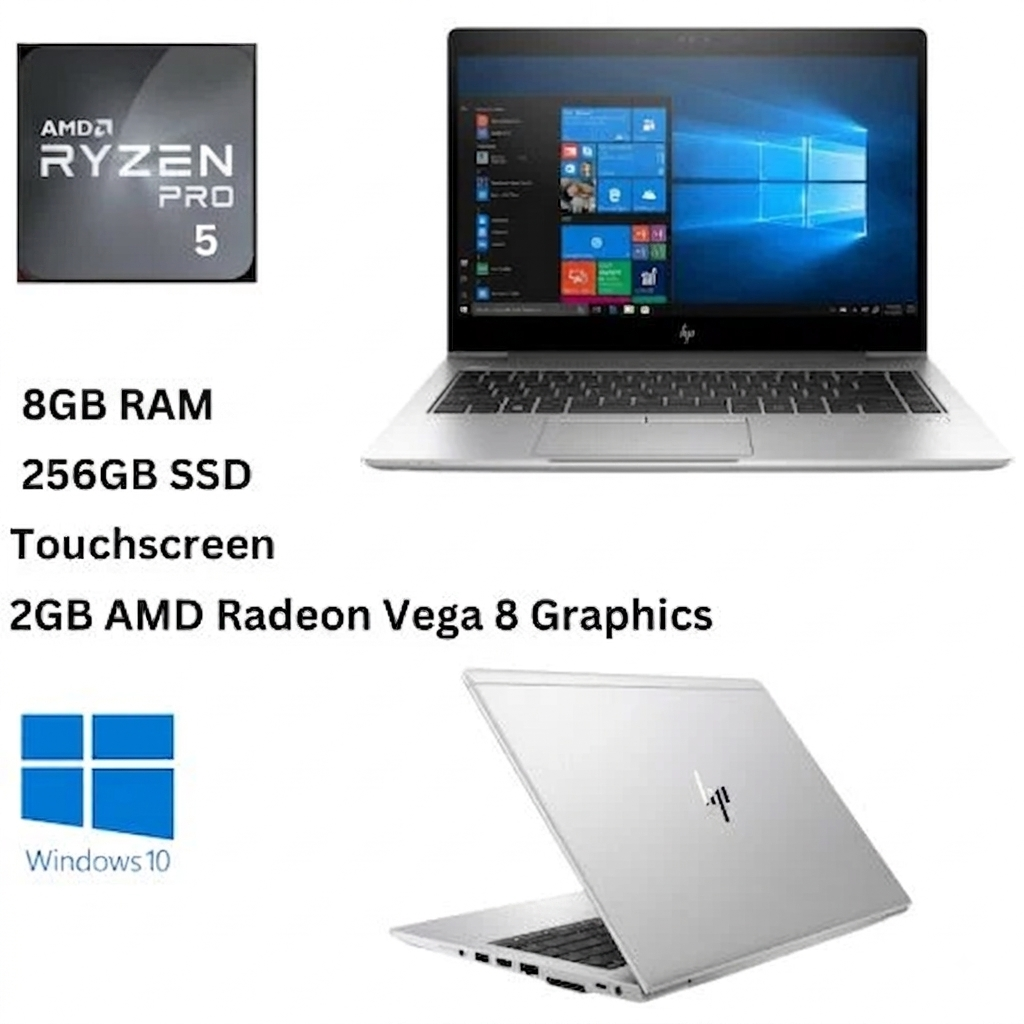 HP EliteBook 745 G6 AMD Ryzen 5 Pro 3500U TOUCHSCREEN 8GB RAM 256GB SSD 2GB Radeon Graphics 14 inch Full HD display laptop Laptop USB 3.0 HDMI VGA Wi-Fi ports Bluetooth HD Webcam Refurbished Laptop