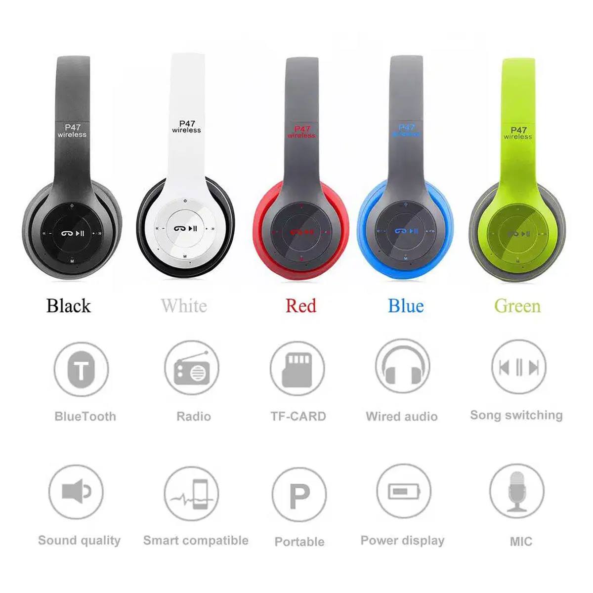 P47 Bluetooth Headset HiFi Stereo Foldable Wireless Sports Headphone ENC Noise Cancellation 24H Playtime Volume Control Bluetooth 5.3 IPX4 long battery life Deep Bass I
