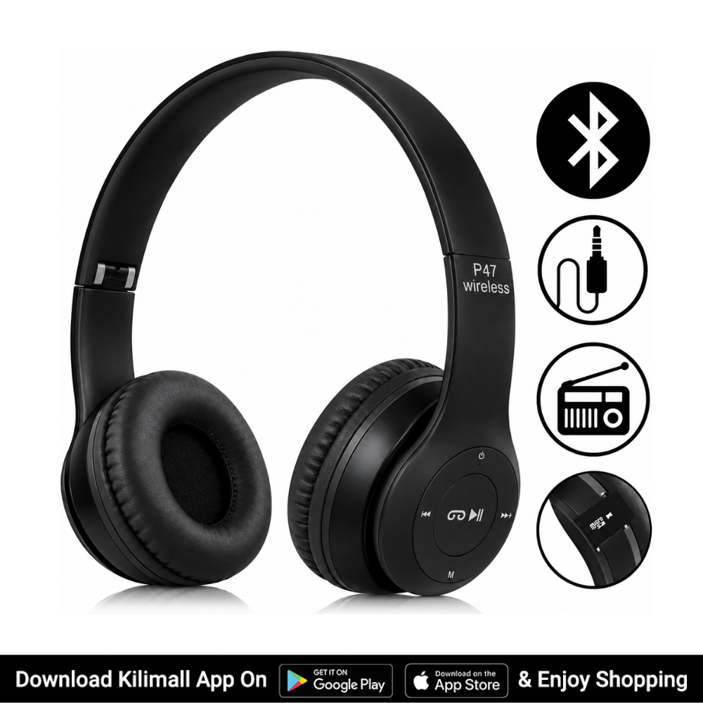 P47 Bluetooth Headset HiFi Stereo Foldable Wireless Sports Headphone ENC Noise Cancellation 24H Playtime Volume Control Bluetooth 5.3 IPX4 long battery life Deep Bass I