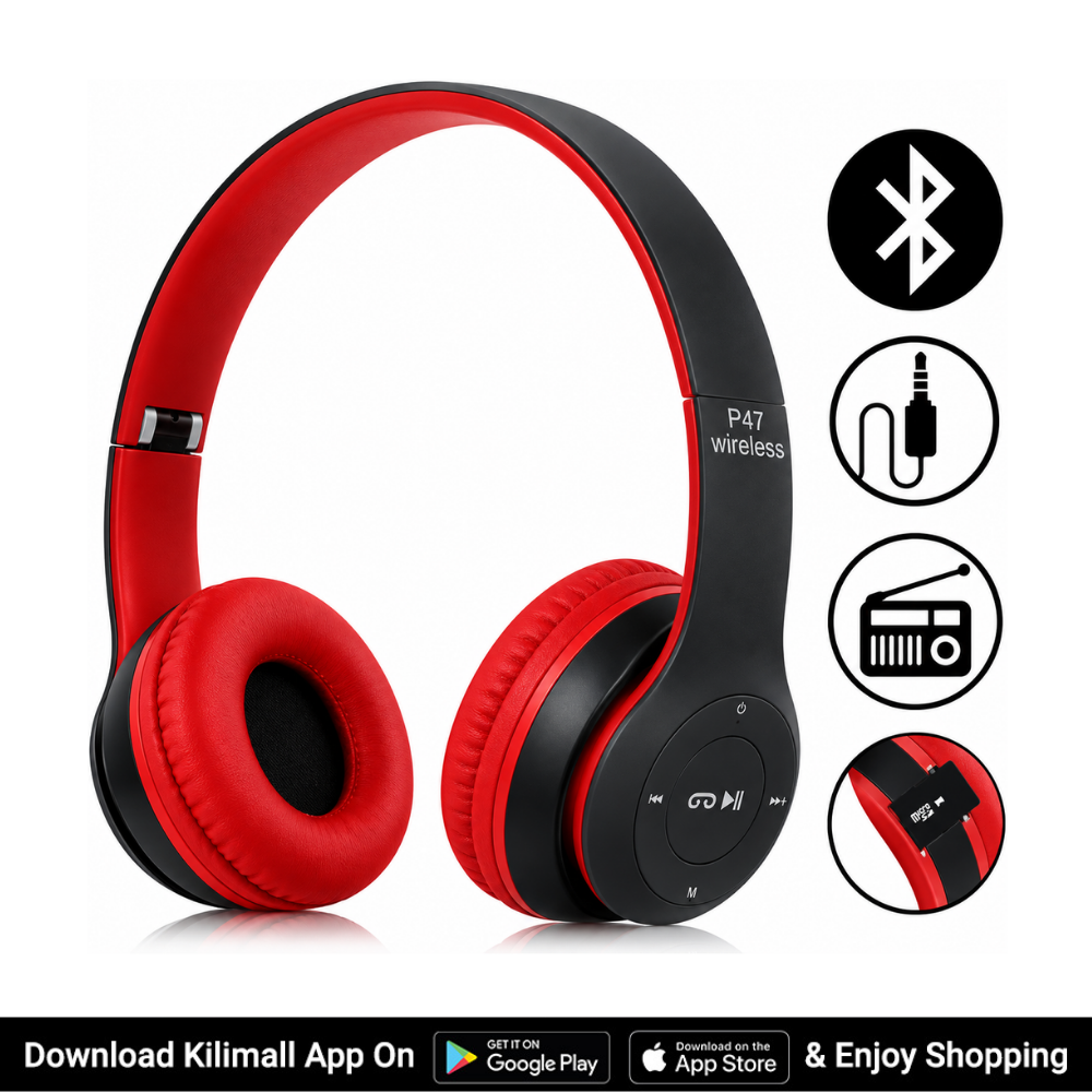 P47 Bluetooth Headset HiFi Stereo Foldable Wireless Sports Headphone ENC Noise Cancellation 24H Playtime Volume Control Bluetooth 5.3 IPX4 long battery life Deep Bass I