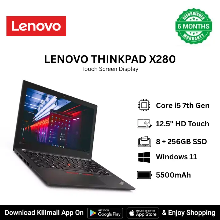 Refurbished Lenovo ThinkPad X280 Intel Core i5 7th Gen 12.5-inch HD Touchscreen Display laptop 8GB RAM 256GB SSD Lightweight Students & Business  laptop USB  HDMI VGA Wi-Fi ports Bluetooth HD webcam