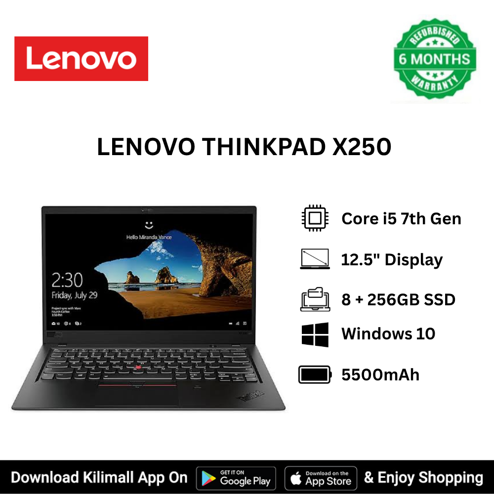 Refurbished Lenovo ThinkPad X250  Intel Core i5 7th Gen laptop 8GB RAM 256GB SSD Lightweight Laptop good for Students & Business USB 3.0 HDMI VGA Wi-Fi ports Bluetooth HD webcam Intel HD Graphics