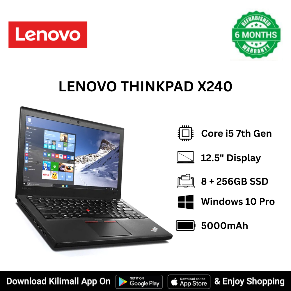 Refurbished Lenovo ThinkPad X240 Intel Core i5 7th Gen laptop 8GB RAM 256GB SSD Lightweight Laptop good for Students & Business USB 3.0 HDMI VGA Wi-Fi ports Bluetooth HD webcam Intel HD Graphics