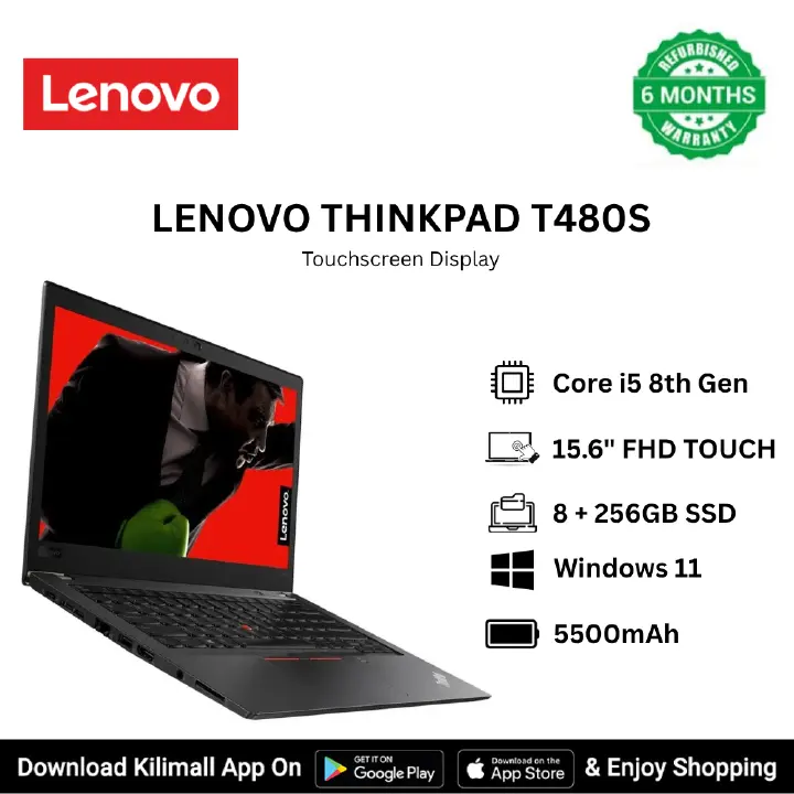 Refurbished Lenovo ThinkPad T480s Intel Core i5 8th Gen 8GB RAM 256GB SSD 15.6-inch FHD Touchscreen Display Lightweight good for student work Laptop  USB 3.0 HDMI VGA Wi-Fi ports Bluetooth HD webcam