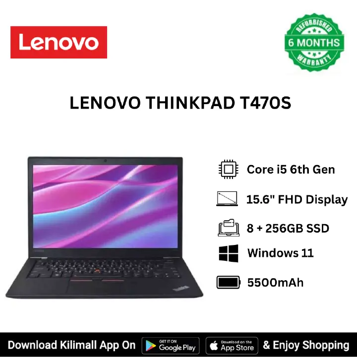 Refurbished Lenovo ThinkPad T470s Intel Core i5 6th Gen 8GB RAM 256GB SSD 15.6-inch FHD Display Lightweight Laptop good for Students & Business USB 3.0 HDMI VGA Wi-Fi ports Bluetooth HD webcam
