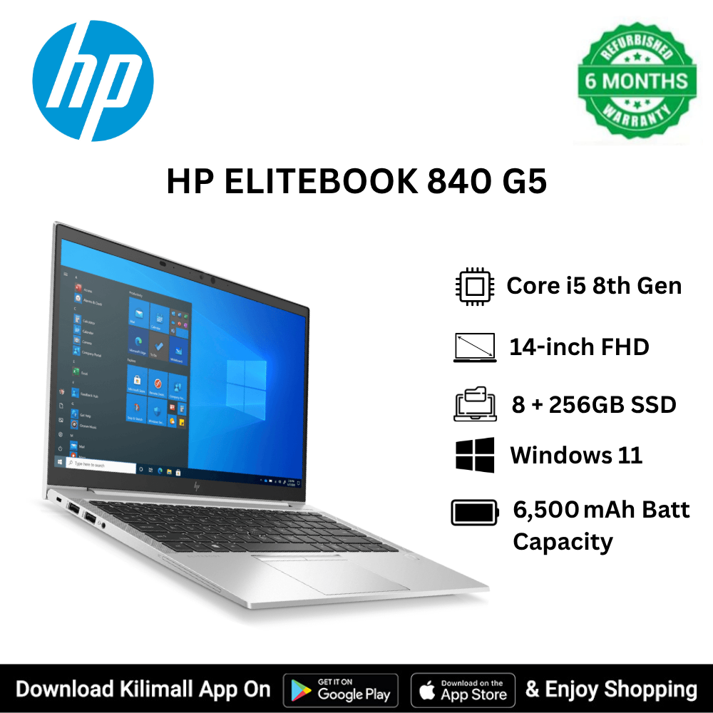 Refurbished HP Elitebook 840 G5 Laptop Intel Core i5 8th Gen 8GB RAM 256GB SSD Windows 11 NON-TOUCH Frameless 14-inch FHD anti-glare Display Quad Core Processor backlit keyboard HDMI Webcam Ultra Slim
