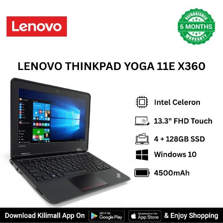 Refurbished Lenovo ThinkPad Yoga 11e X360 2-in-1 laptop Intel Celeron 1.3GHz 8GB RAM 128GB SSD 13.3 inch Full HD Touch Screen Display Ultra-Light Windows 10 Pro HDMI USB Ethernet ports