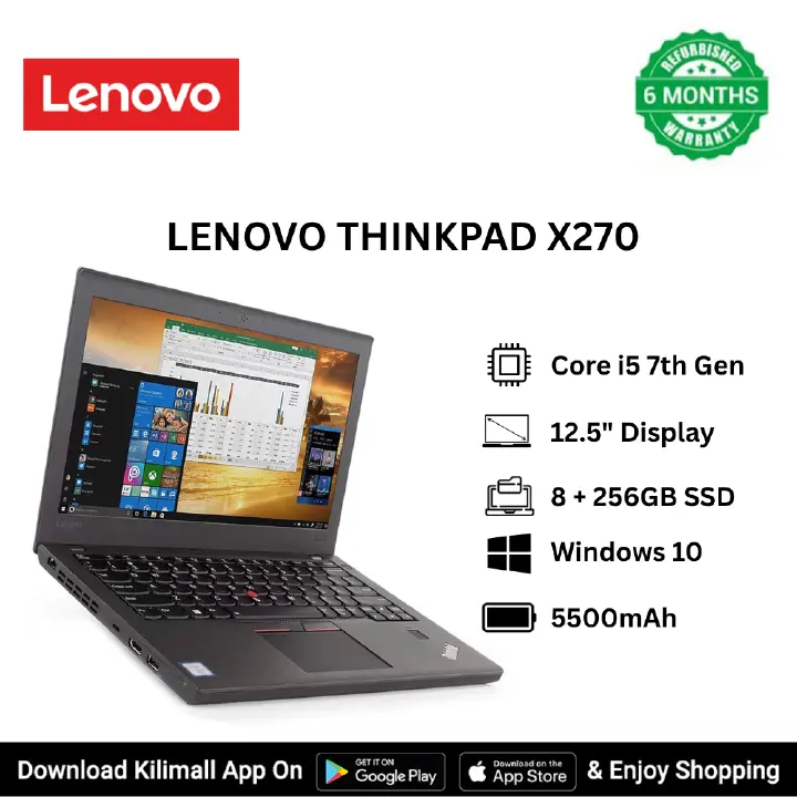 Refurbished Lenovo ThinkPad X270 Intel Core i5 7th Gen laptop 8GB RAM 256GB SSD lightweight laptop student  business USB 3.0 HDMI  VGA  and Wi-Fi ports Bluetooth HD webcam Intel HD Graphics