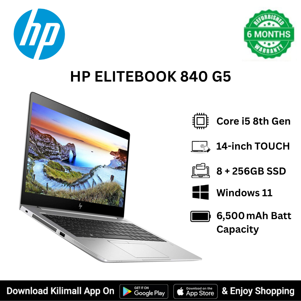 Refurbished HP Elitebook 840 G5 Laptop Intel Core i5 8th Gen 8GB RAM 256GB SSD Windows 11 TOUCH Frameless 14-inch FHD anti-glare Display Quad Core Processor backlit keyboard HDMI Webcam Ultra Slim