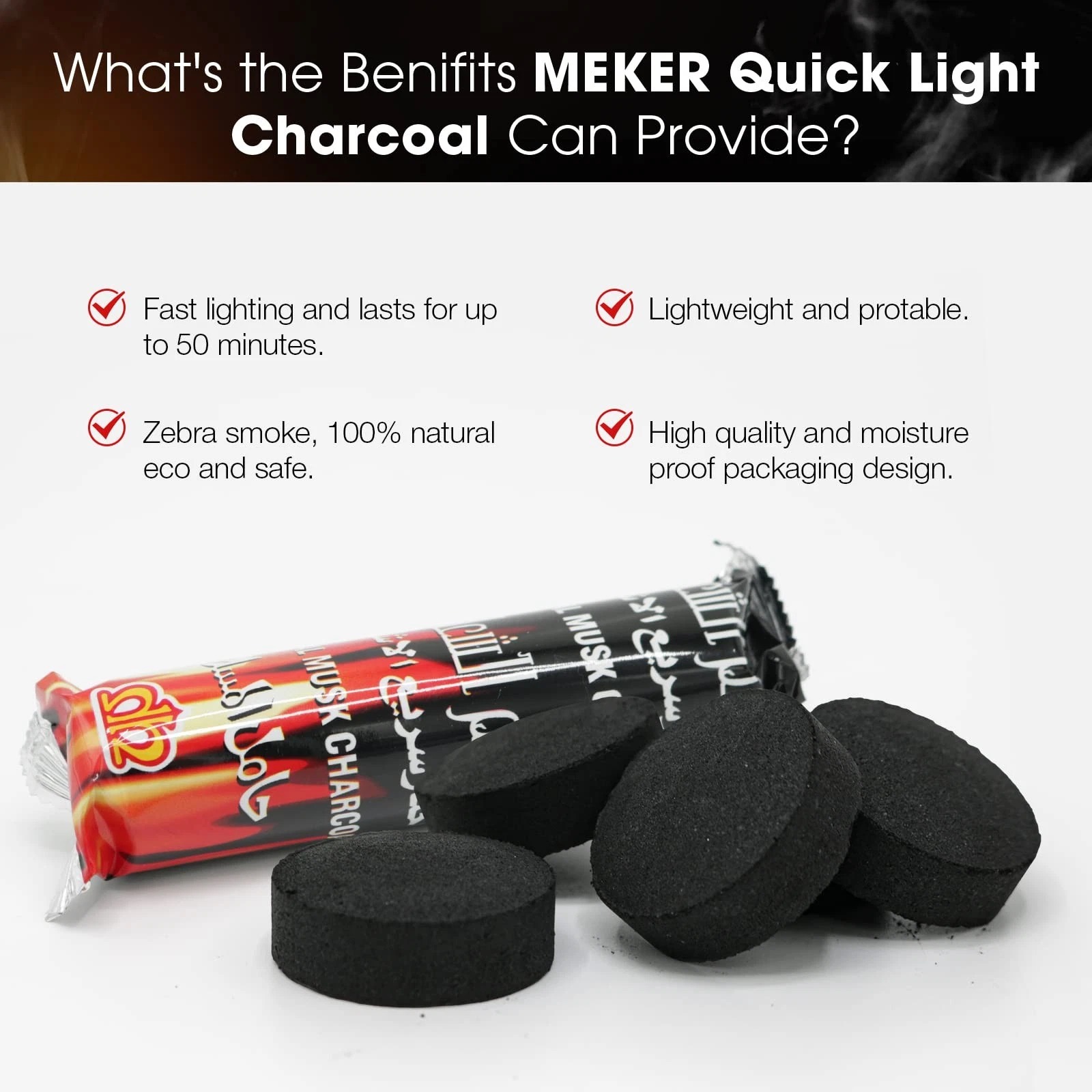 Instant Charcoal Discs for Bakhoor Oud Shisha Quick Light Premium Briquettes 33 mm Nature Coal - 10 Packs Faham-Al-Mushk Meker Mkaa Sheesha