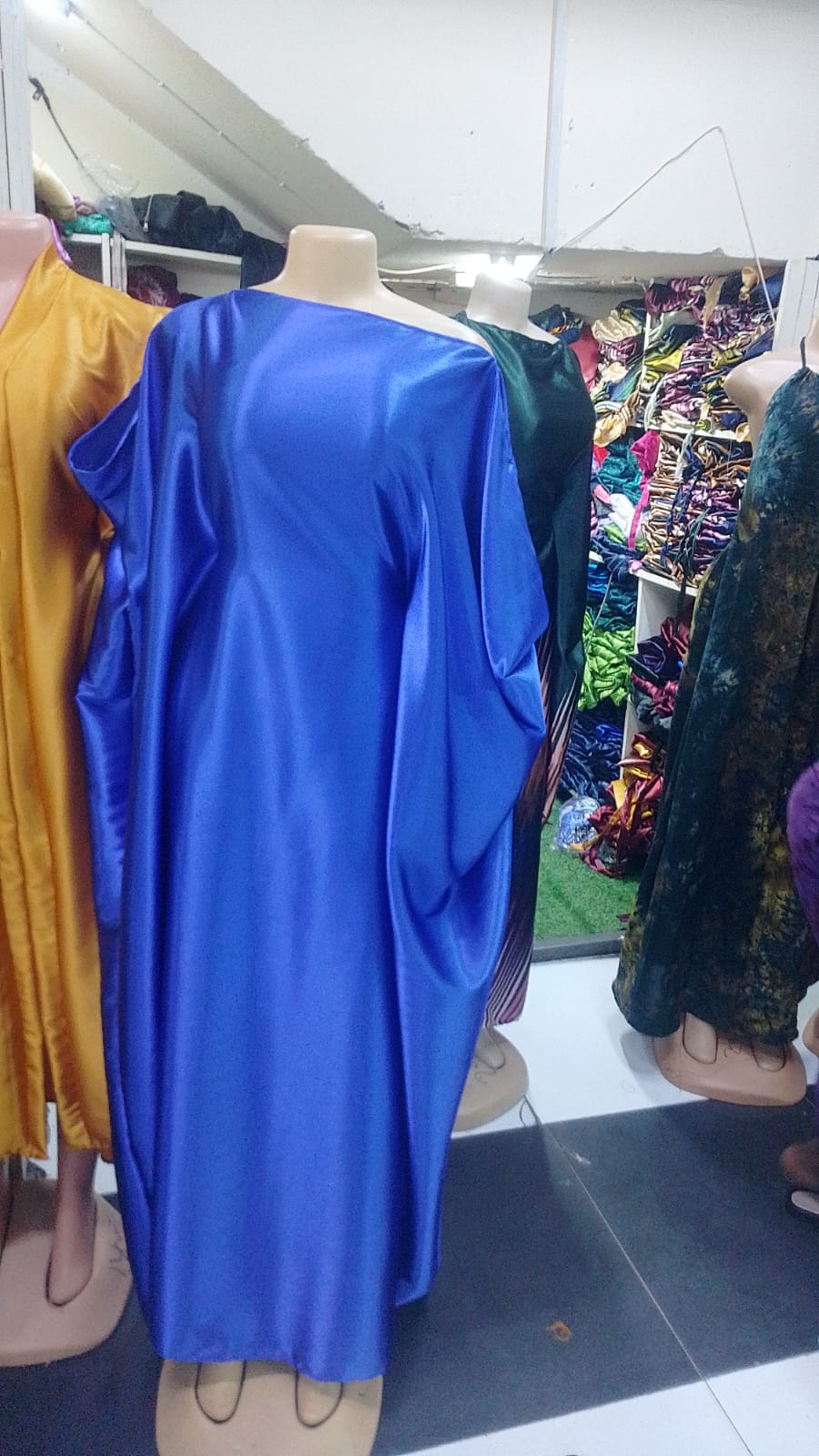 Elegant Ladies One-Shoulder Satin Kaftan Maxi Gown with Draped Cape Sleeve Free Size