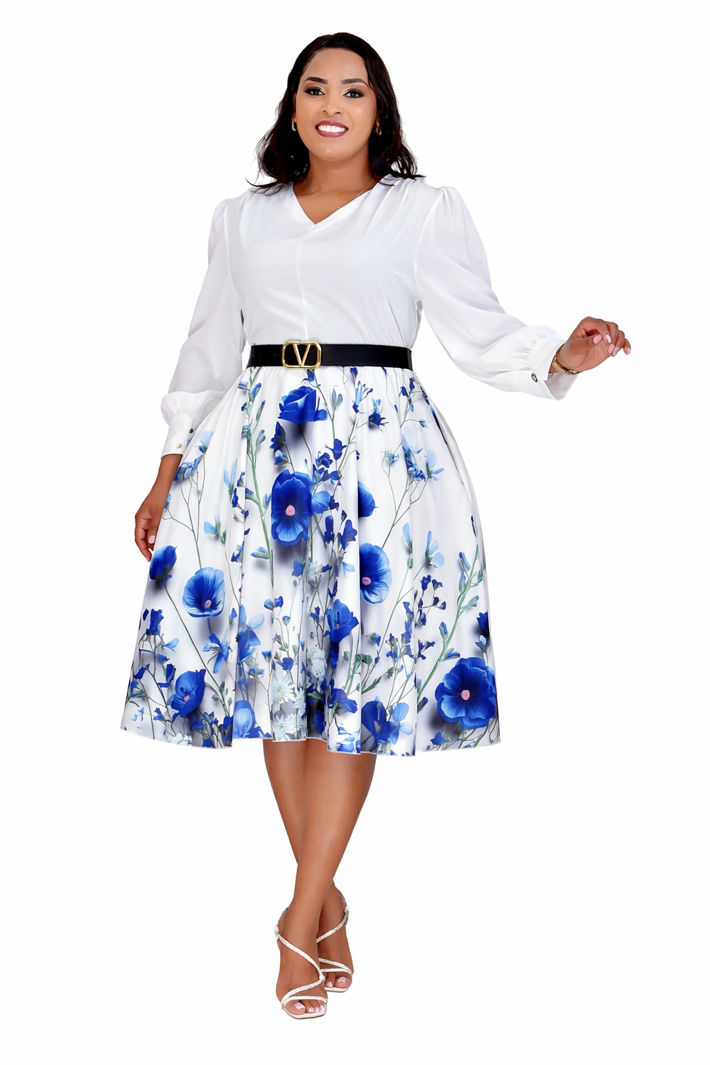 Elegant Floral Dress with golden accents size 40-48- This dress is a classy, feminine statement piece