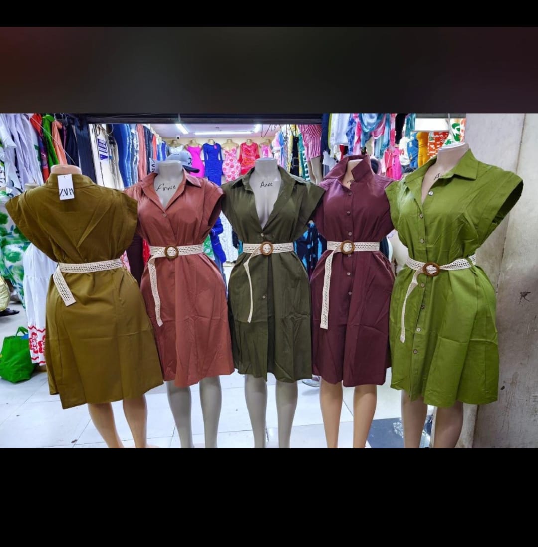 Ladies Elegant Olive Luxe Belted Button-Down Midi Dress- Khaki Material short sleeve size L to 2xl