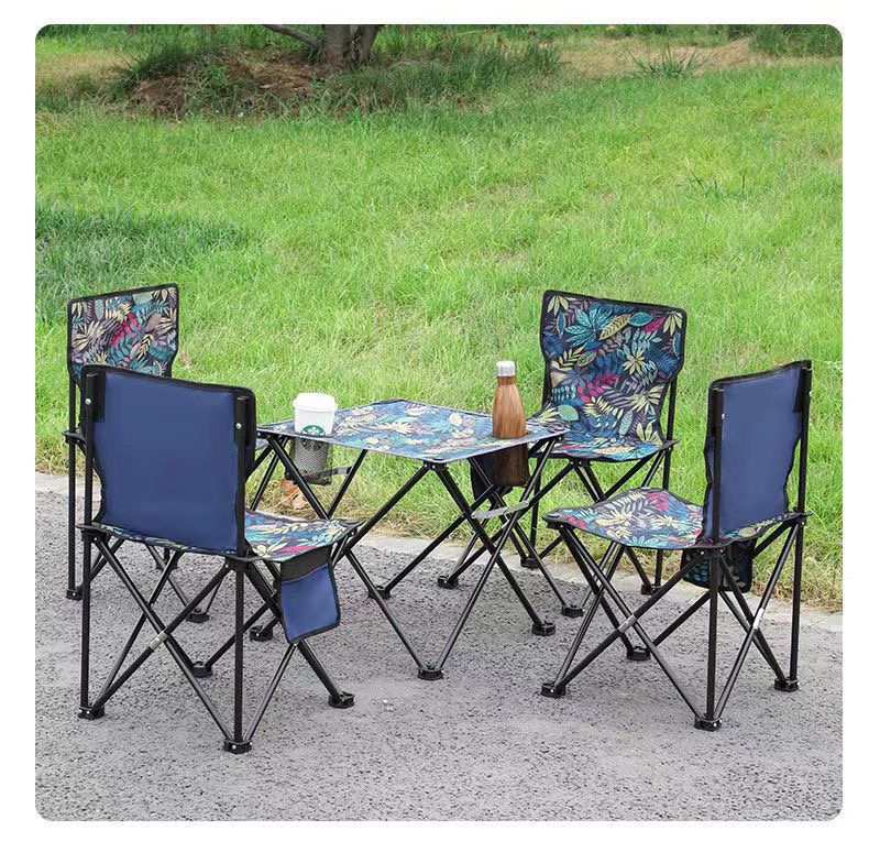 Outdoor Folding Portable Chair Table Picnic Camping Folding Table Lightweight Portable Metal Square Small Camping Table Casual Oxford Cloth Folding Chair for Outdoor Tourism Beach Use