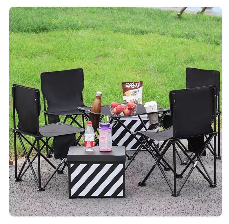 Outdoor Folding Portable Chair Table Picnic Camping Folding Table Lightweight Portable Metal Square Small Camping Table Casual Oxford Cloth Folding Chair for Outdoor Tourism Beach Use
