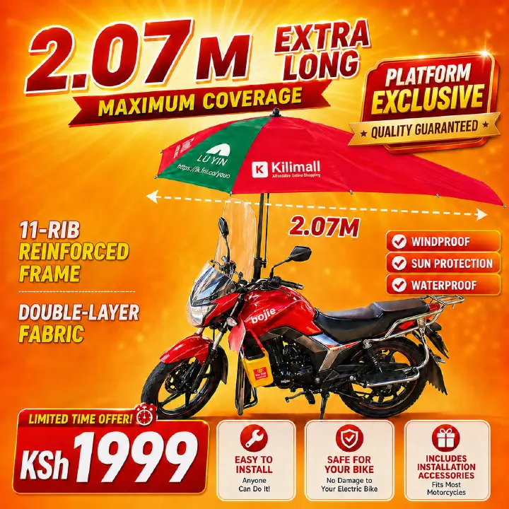 🌧️ 2.07m XL Boda Boda Umbrella Cover 🌧️☀️
⭐️Kilimall Exclusive · Quality Checked by Platform
✅Reinforced Frame | ☀️Sun & Rain Protection