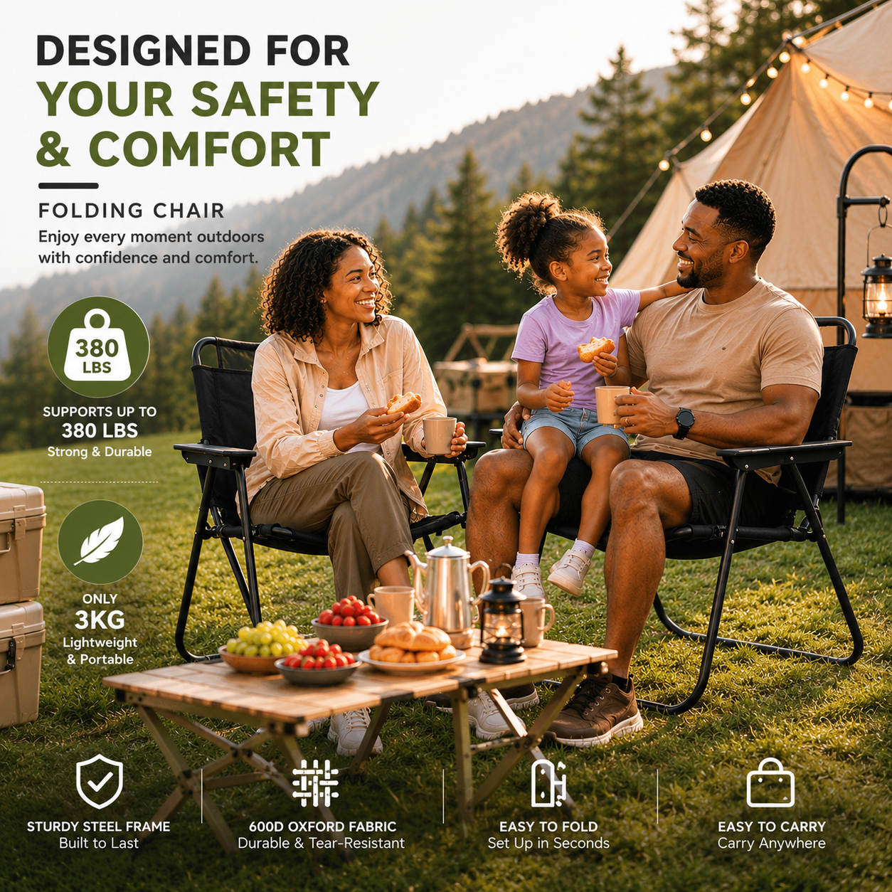 180kg Load Capacity, Multi-functional Folding Kemet Chair – Easy Stackable & Portable
For Camping, Home Use, with High-End Quality