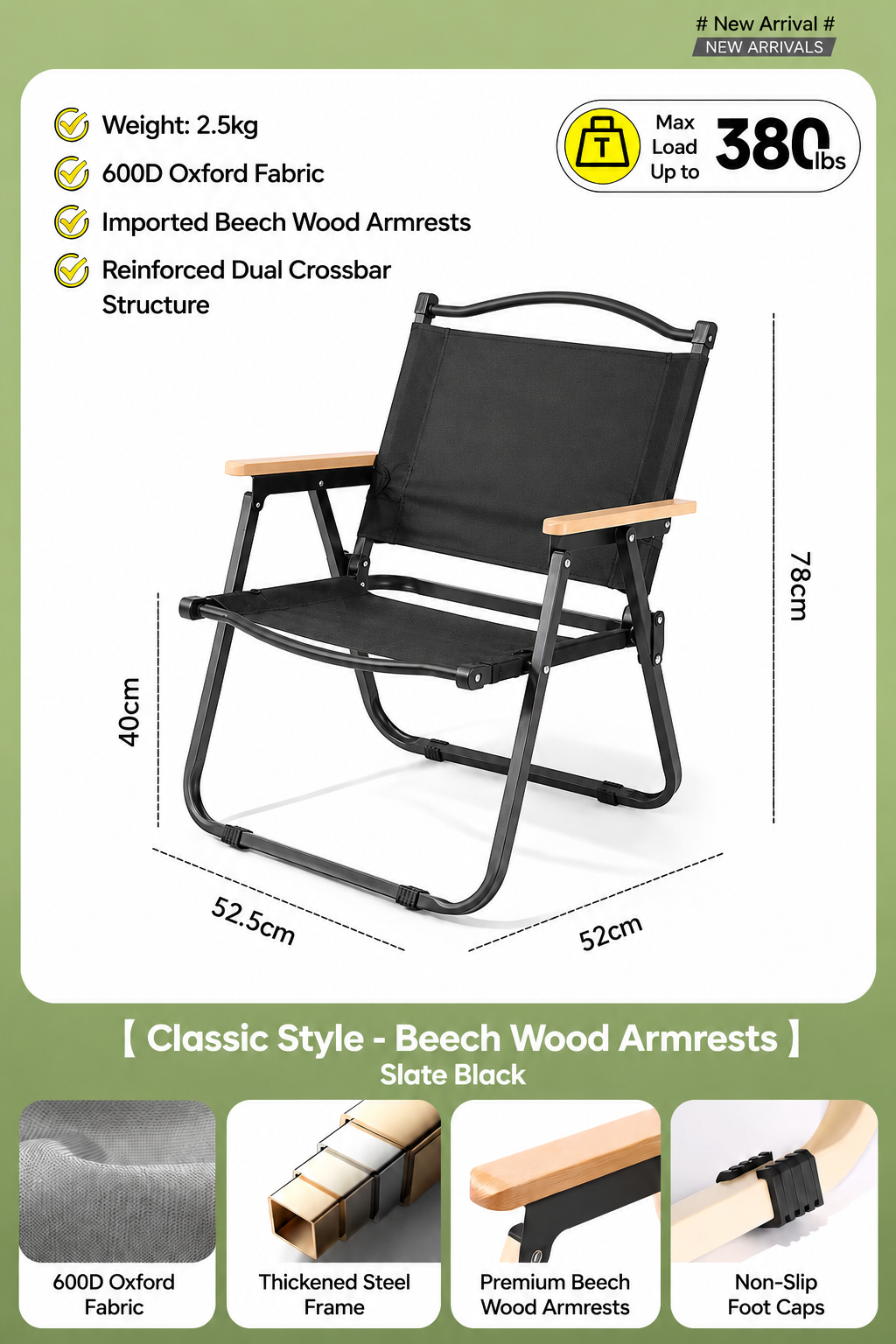 180kg Load Capacity, Multi-functional Folding Kemet Chair – Easy Stackable & Portable
For Camping, Home Use, with High-End Quality