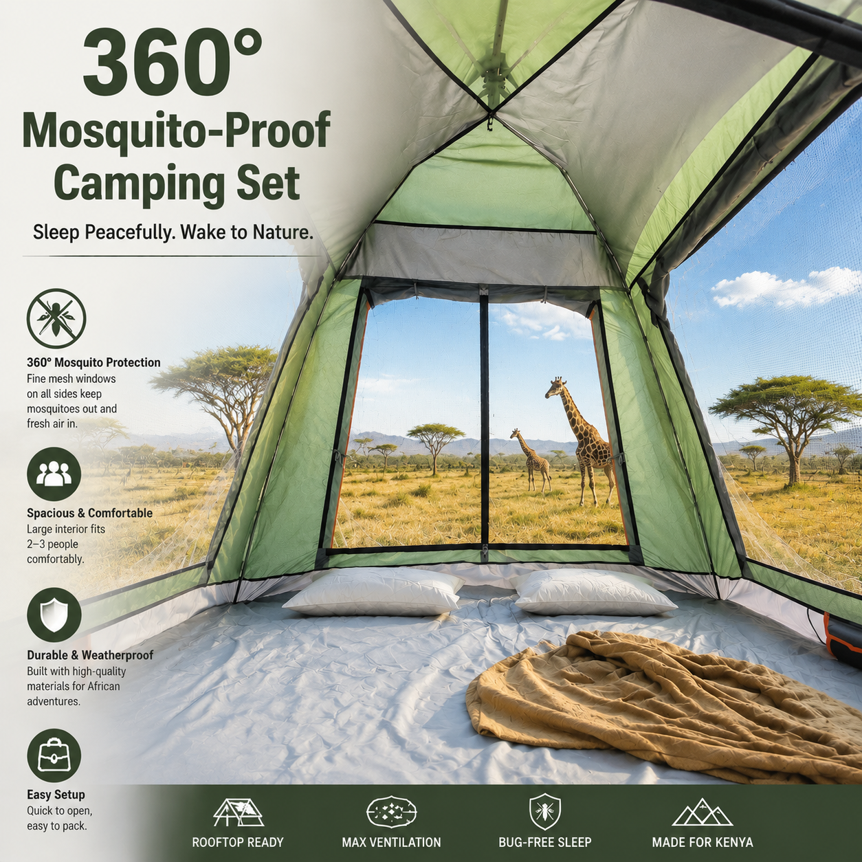 【360° MOSQUITO-PROOF CAMPING 】Panoramic Automatic Dome Tent | 1 Door + 3 Windows | Immerse in Nature