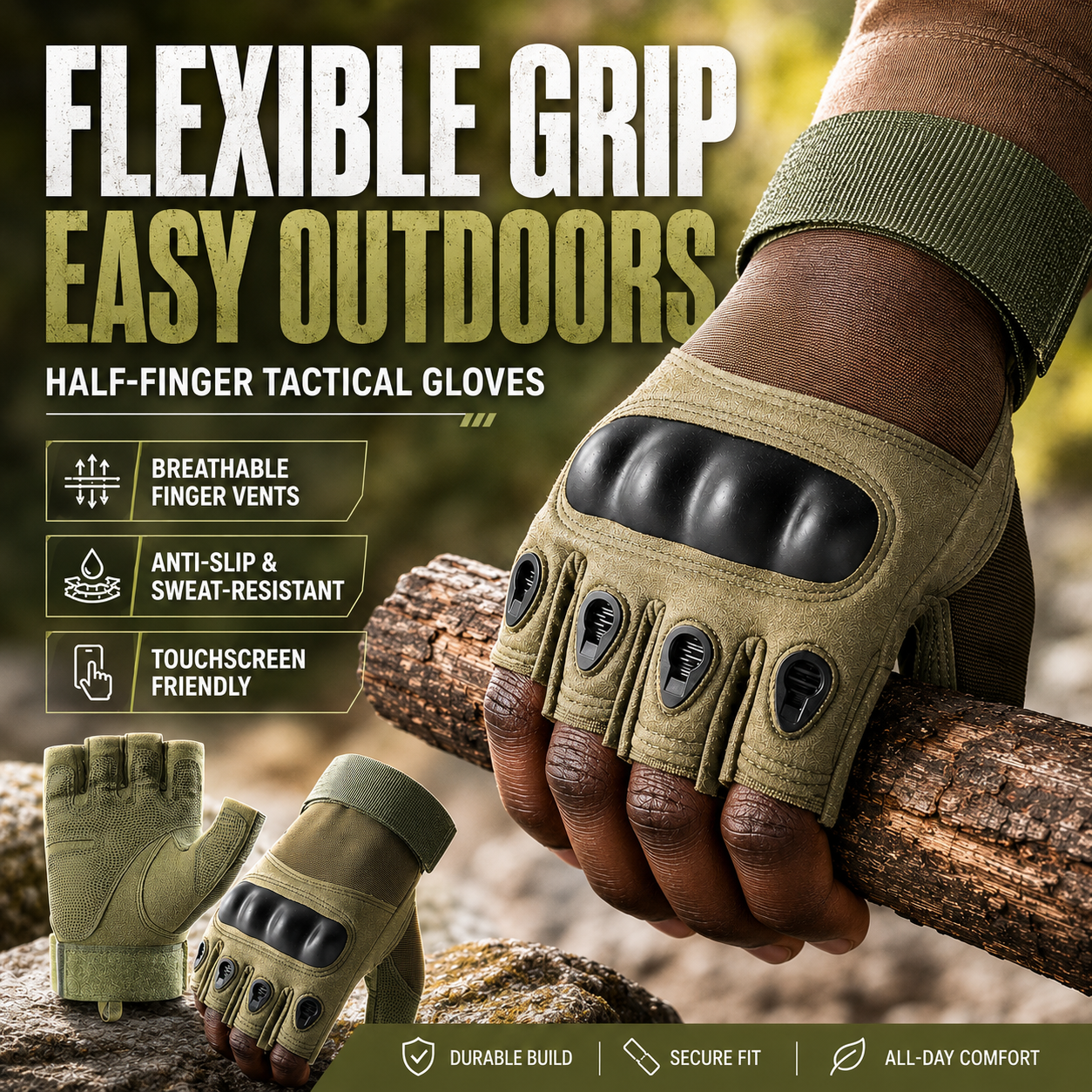 【Outdoor Essential】Anti-Slip Breathable Full Finger Gloves with Full Palm Protection for Gym Workout, Motorcycle Riding, Cycling, Repair, Camping and Training