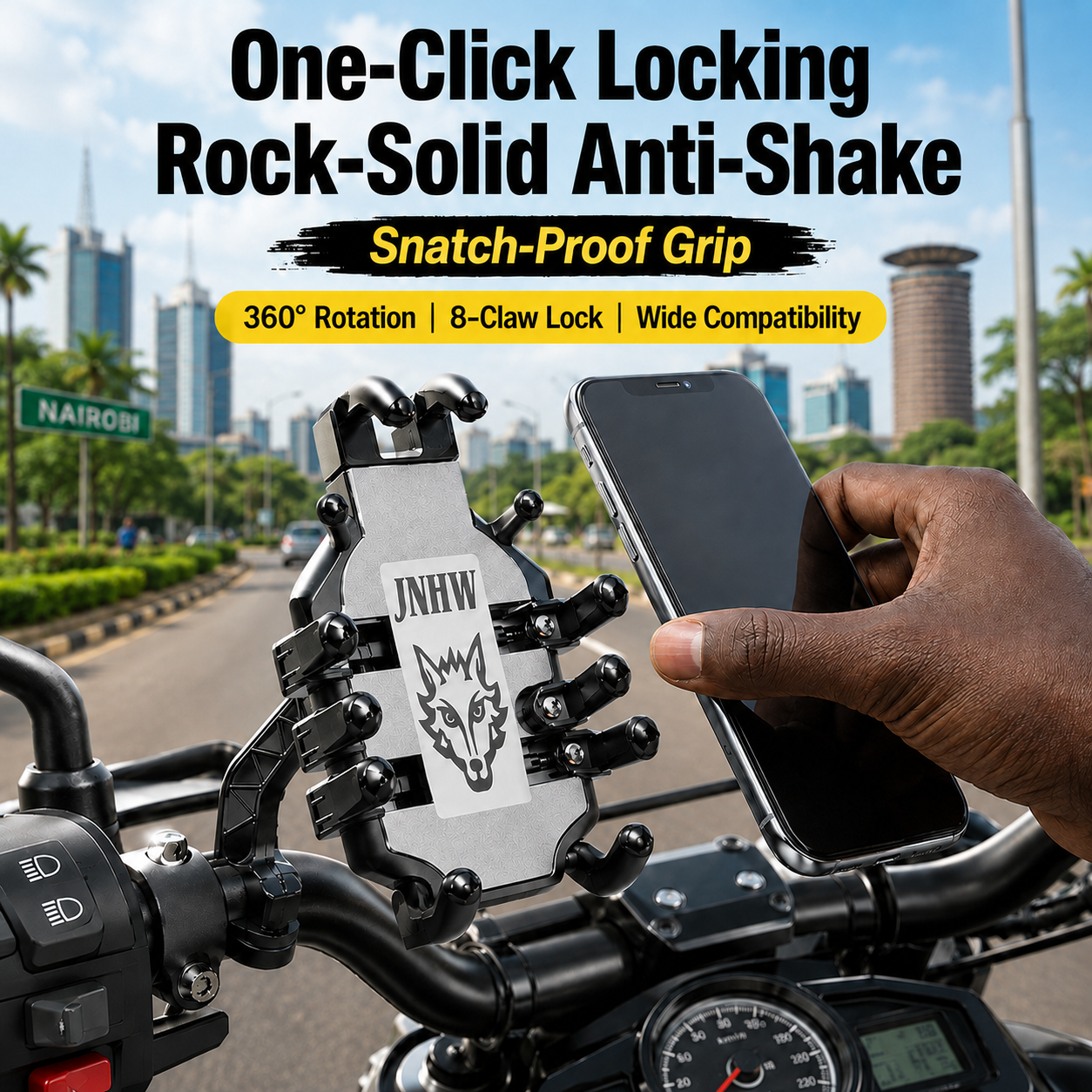 【Secure Grip + 360° Rotatable】Durable Universal Bike Motorcycle E-Scooter Phone Holder, Firm Anti-Slip Handlebar Mount for 4.7-7.2 Inch Phones