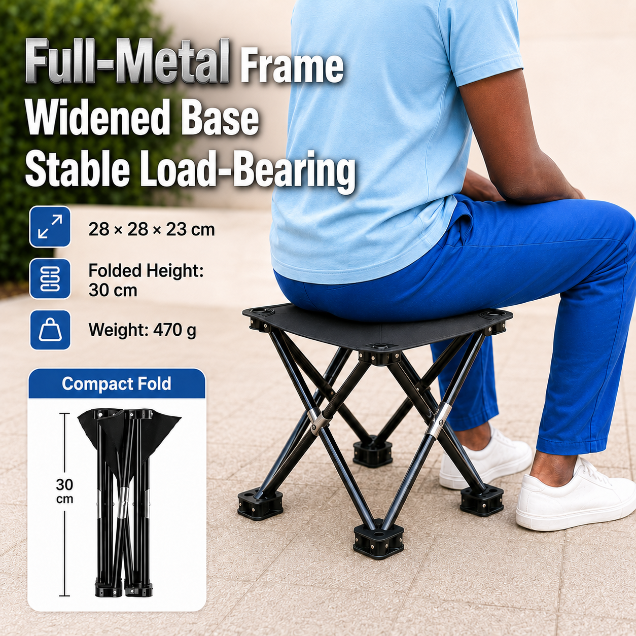 【🔥 Stronger Support】Upgraded Reinforced Base
Portable Folding Camping Chair Stool with Durable Metal Frame 
for Fishing, Picnic, Sketching and Outdoor Use