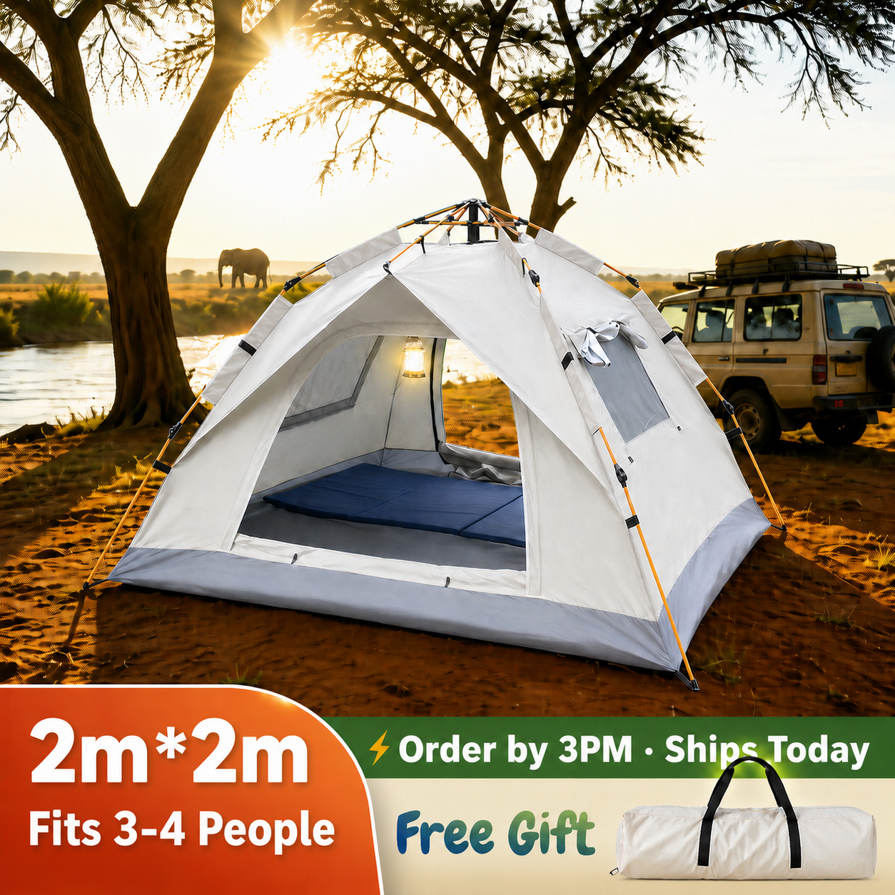 【super offer】 2m×2m Automatic Camping Tent  | 2 Doors & 2 Windows | Perfect Outdoor Shelter