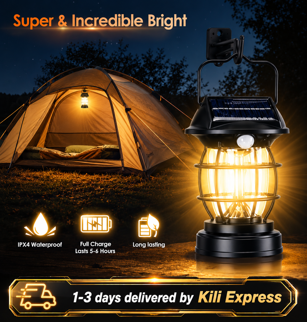 【sloar light】Vintage Solar Camping Lantern Outdoor Waterproof Retro Hanging LED Lamp for Garden Patio Tent Lighting Camping Lantern
