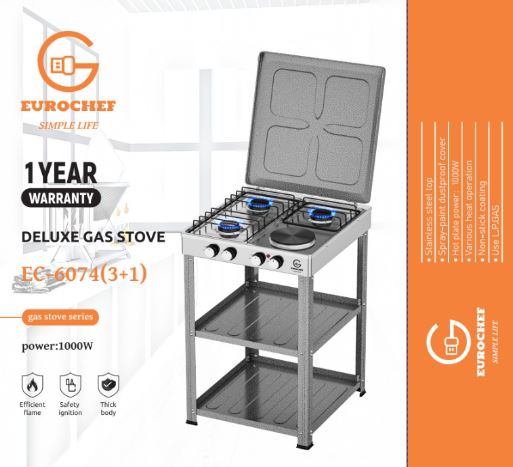 SUPA SALE!! EUROCHEF  3G+ 1E Stainless Steel Gas Cooker with Storage Shelves