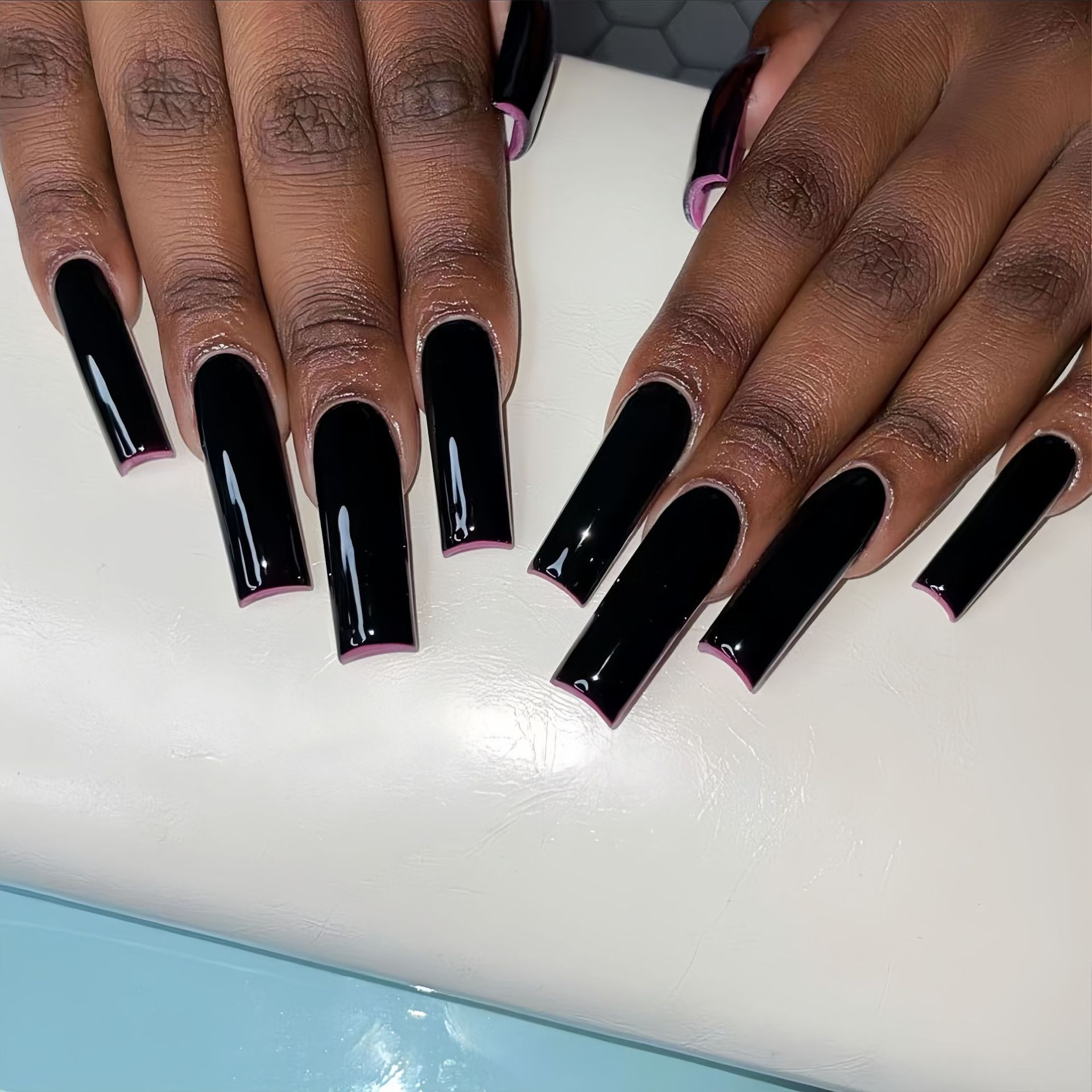 Solid Black Press On Nails Square False Nails European Style Artificial Nail Tips Full Cover Wearable Nails