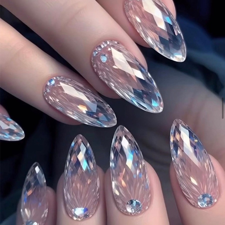 Premium Press On Nails Almond Stiletto Crystal Rhinestone False Nails Artificial Acrylic Nail Tips Wholesale view 9