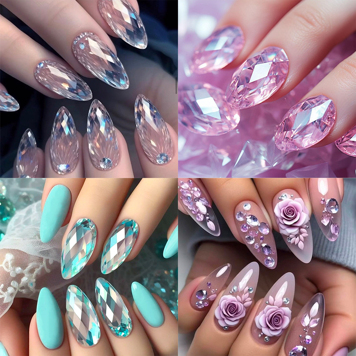 Premium Press On Nails Almond Stiletto Crystal Rhinestone False Nails Artificial Acrylic Nail Tips Wholesale