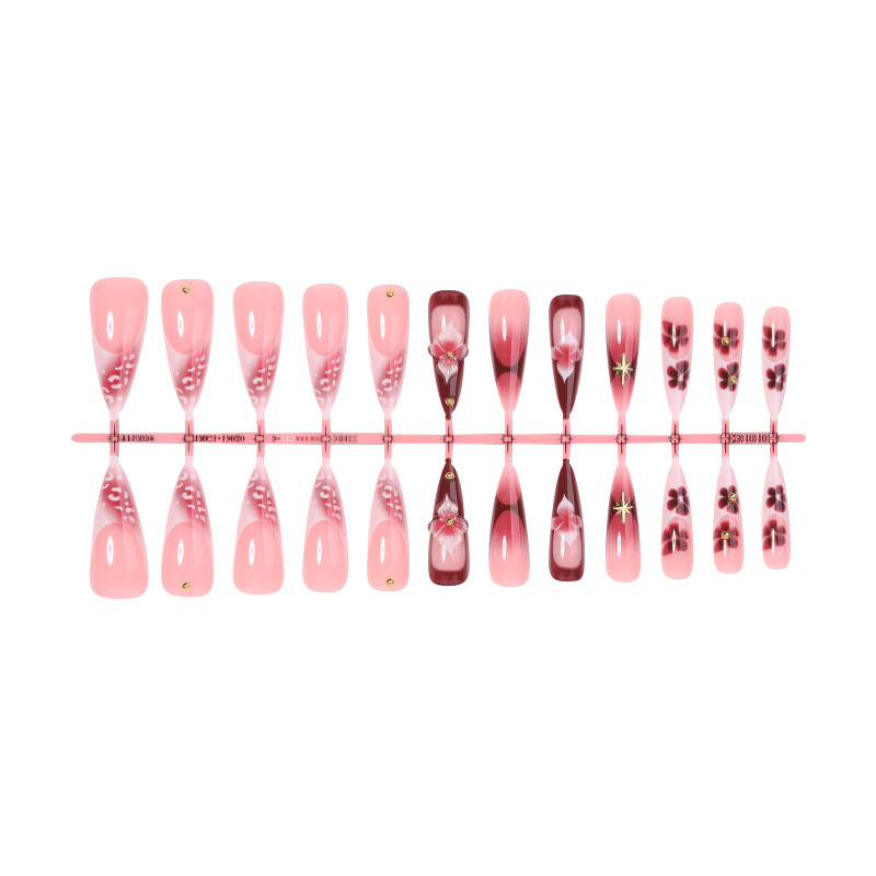 24Pcs Long Stiletto Press On Nails 3D Flower French Tip Gold Handmade False Nails Artificial Nail Tips Full Cover view 5