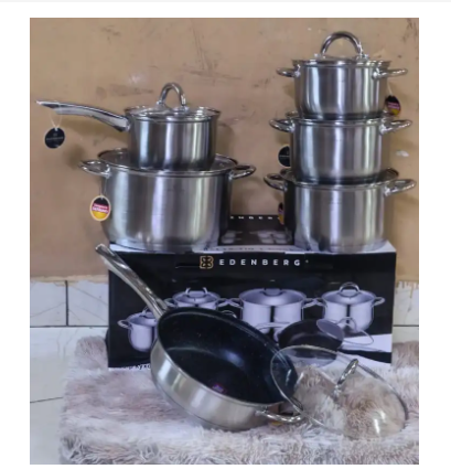 Edenberg 12 Pcs Stainless Steel Cookware Set 🍲✨ Sufuria Set with Glass Lids, Saucepan & Frying Pan for Home Kitchen Cooking