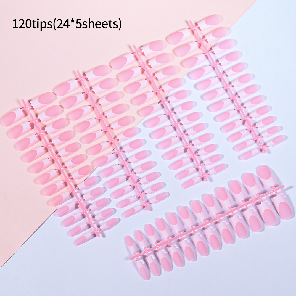 120Pcs Short Square Coffin French Fake Nails Glossy Pink Full Cover Wearable Press on Nails Wearable Acrylic Fake Nails Tips E0138