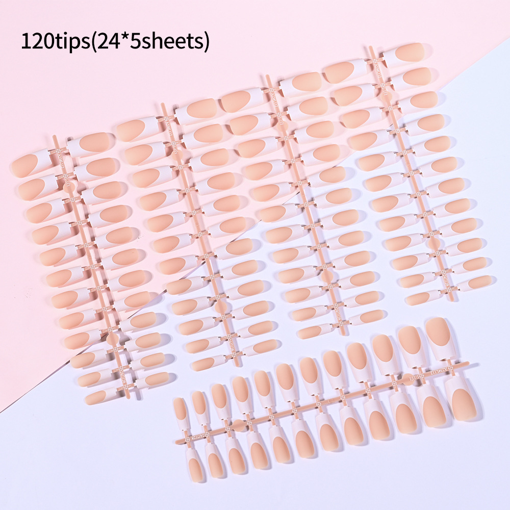 120Pcs Short Square Coffin French Fake Nails Glossy Pink Full Cover Wearable Press on Nails Wearable Acrylic Fake Nails Tips E0138