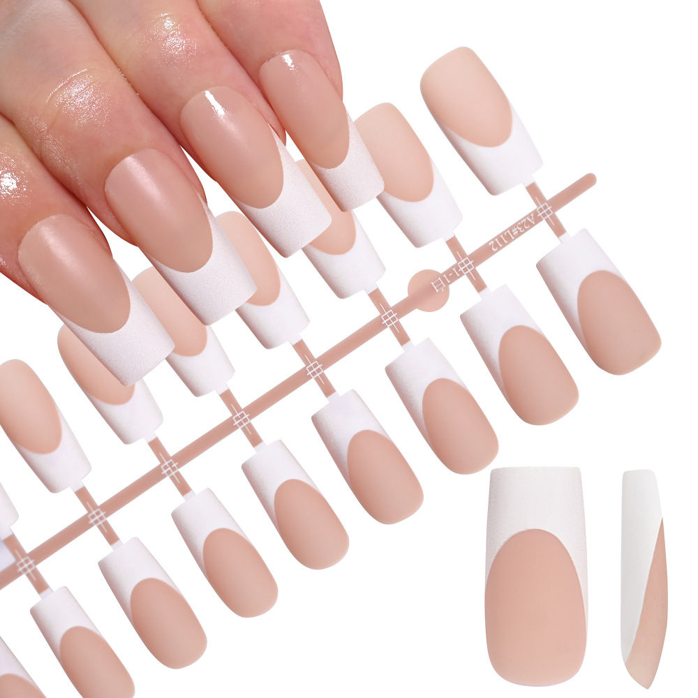 120Pcs Short Square Coffin French Fake Nails Glossy Pink Full Cover Wearable Press on Nails Wearable Acrylic Fake Nails Tips E0138