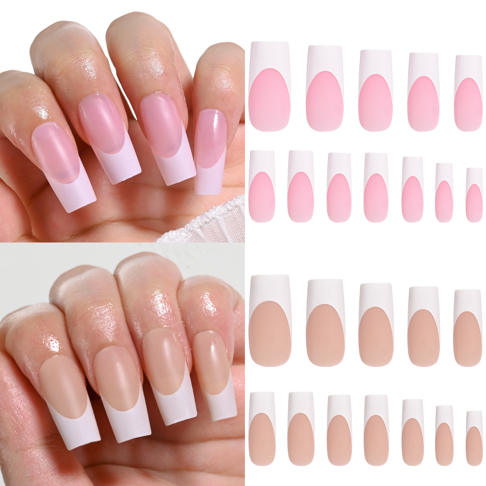 120Pcs Short Square Coffin French Fake Nails Glossy Pink Full Cover Wearable Press on Nails Wearable Acrylic Fake Nails Tips E0138