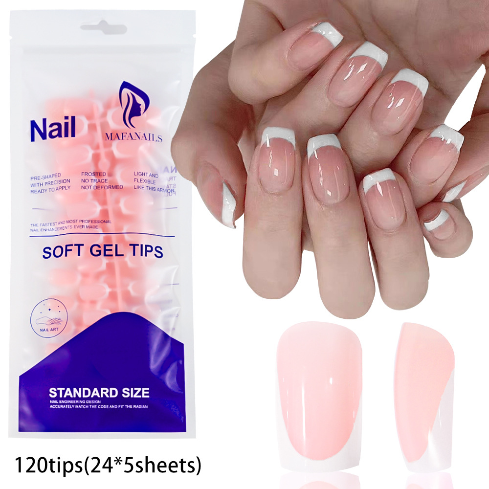 120Pcs Short Square Coffin French Fake Nails Glossy Pink Full Cover Wearable Press on Nails Wearable Acrylic Fake Nails Tips E0138